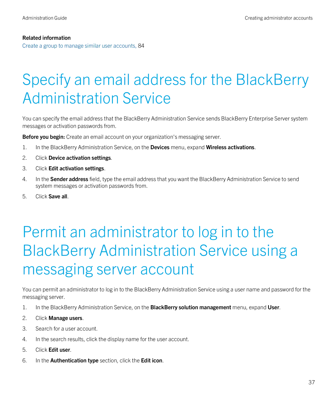 Blackberry SWD-20120924140022907 manual Create a group to manage similar user accounts 