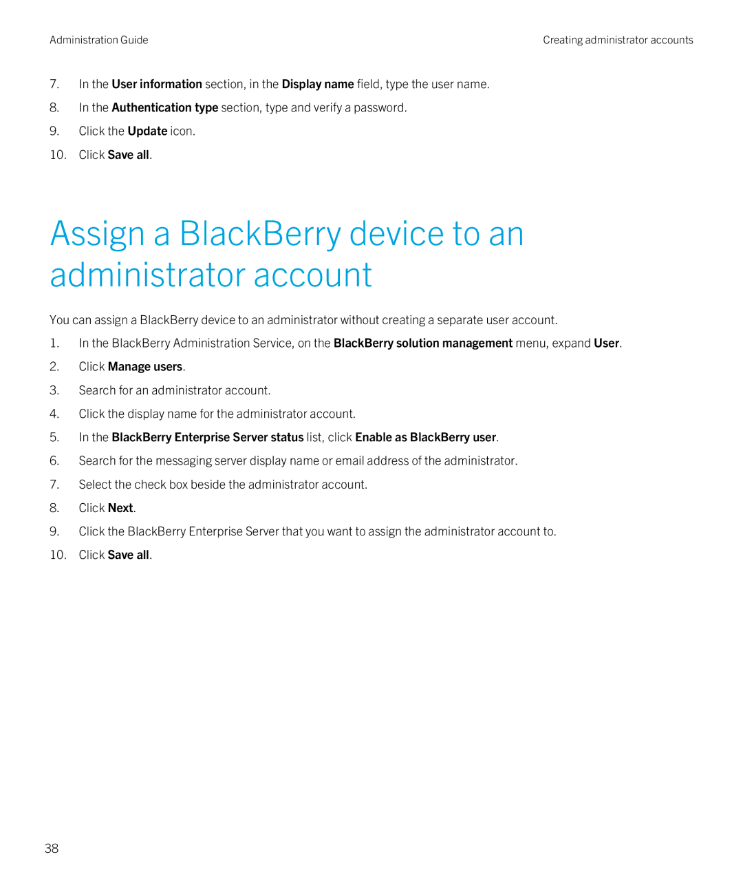 Blackberry SWD-20120924140022907 manual Assign a BlackBerry device to an administrator account 