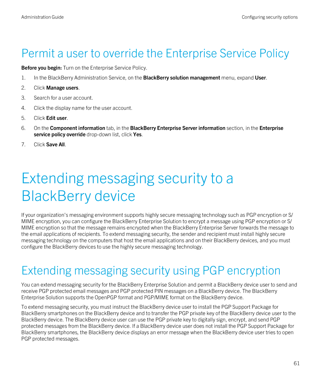 Blackberry SWD-20120924140022907 manual Extending messaging security to a BlackBerry device 