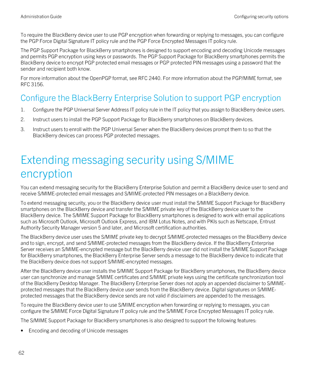 Blackberry SWD-20120924140022907 manual Extending messaging security using S/MIME encryption 