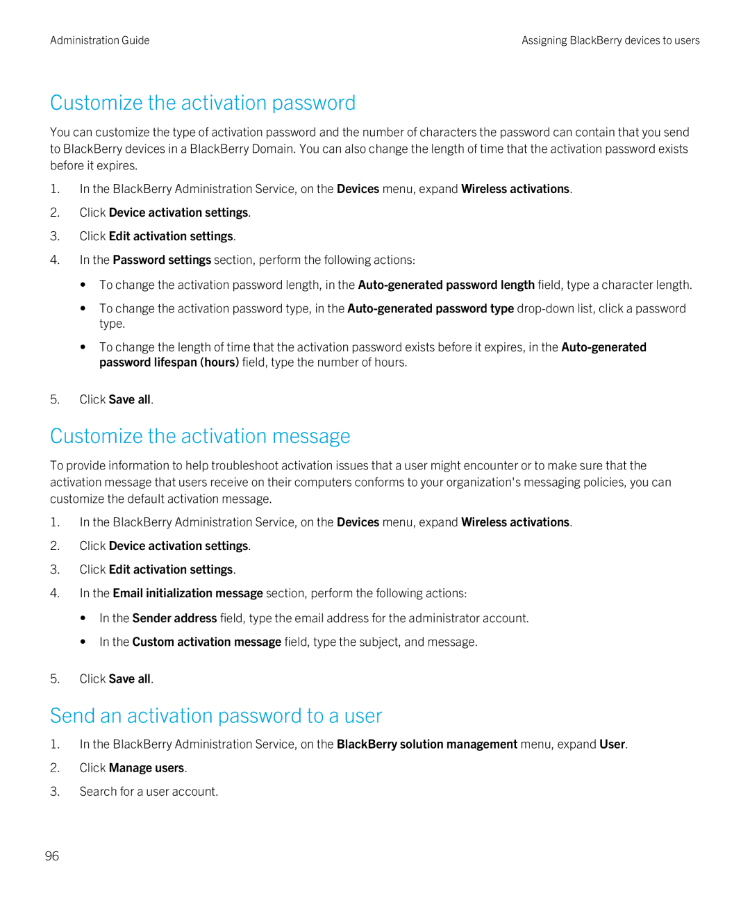 Blackberry SWD-20120924140022907 manual Customize the activation password, Customize the activation message 