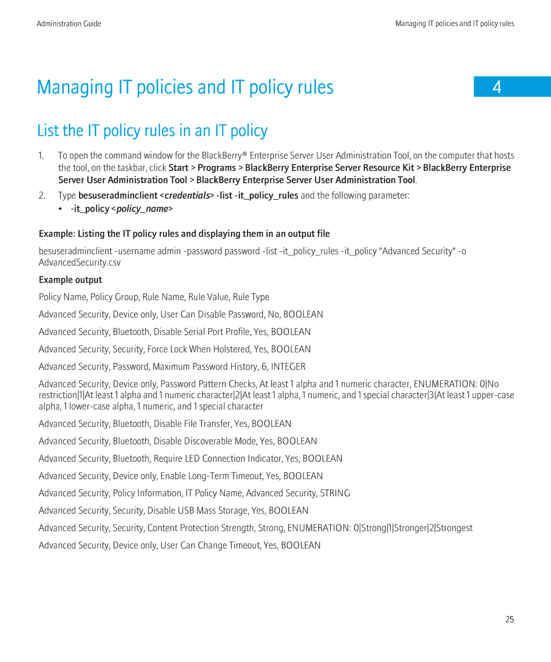 Blackberry SWD-504685-0330050601-001 Managing IT policies and IT policy rules, List the IT policy rules in an IT policy 