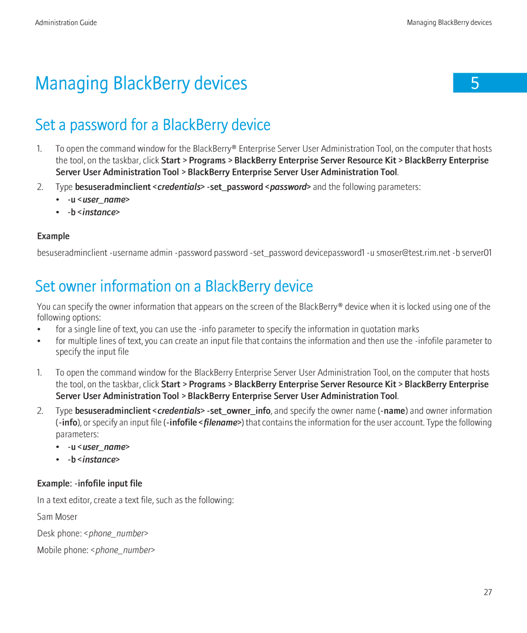 Blackberry SWD-504685-0330050601-001 manual Managing BlackBerry devices, Set a password for a BlackBerry device 