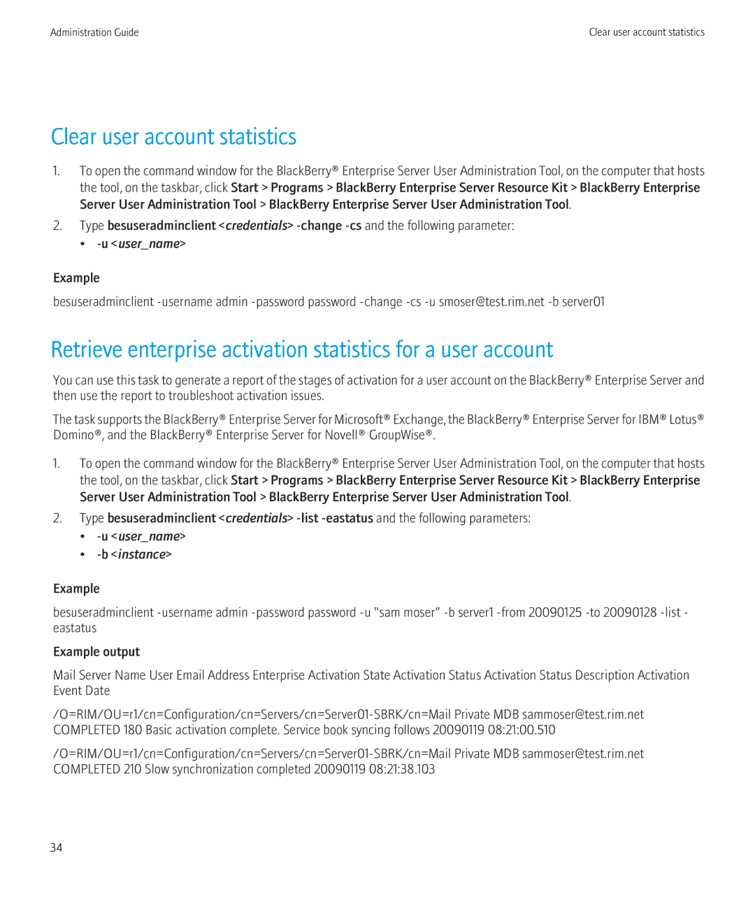 Blackberry SWD-504685-0330050601-001 manual Clear user account statistics 