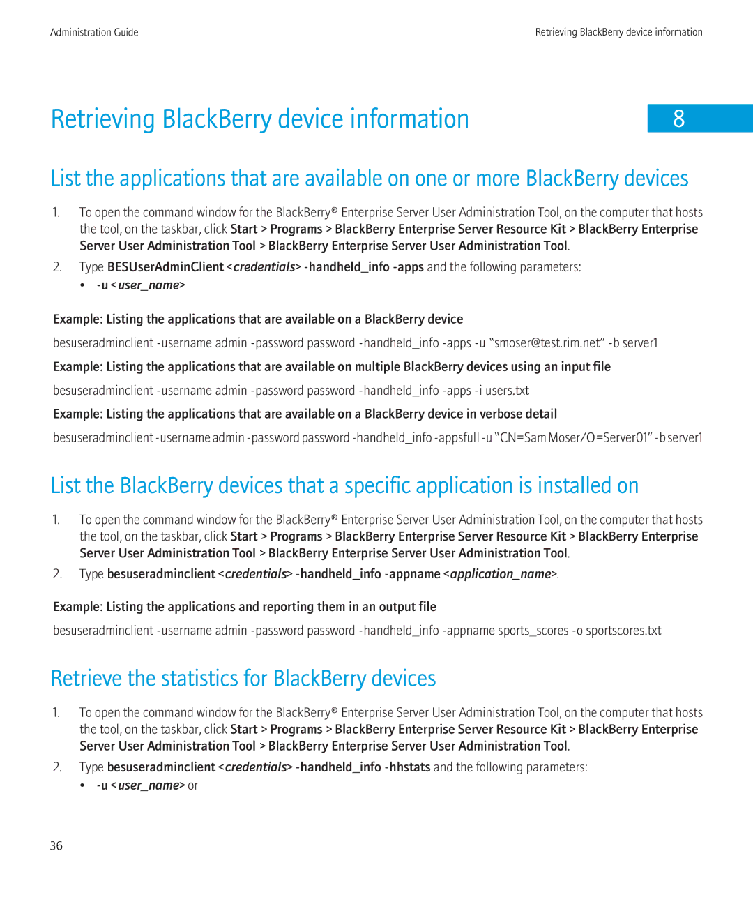 Blackberry SWD-504685-0330050601-001 manual Retrieving BlackBerry device information 