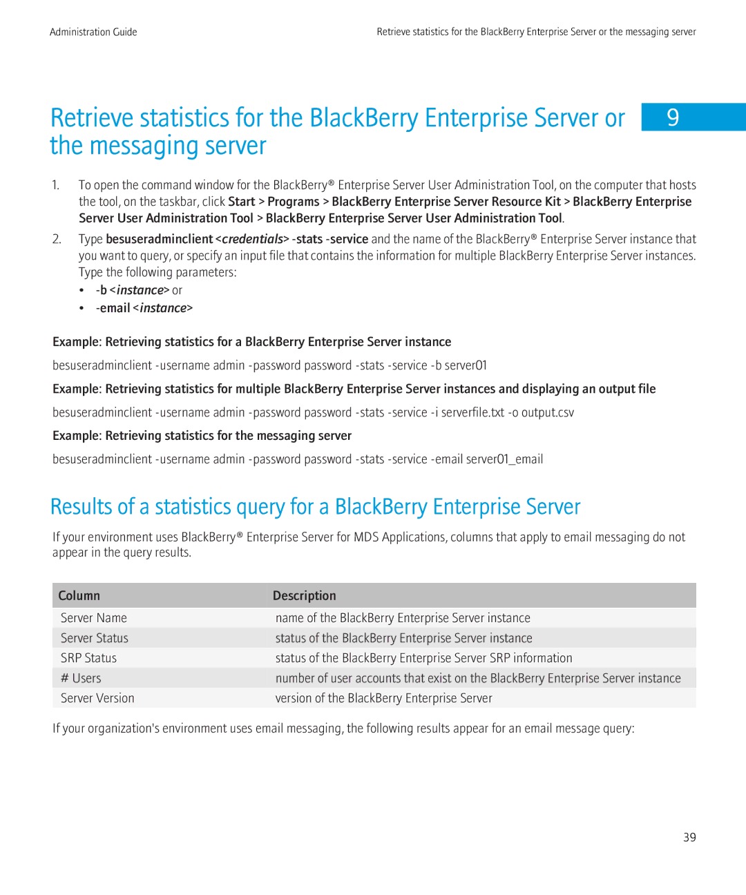 Blackberry SWD-504685-0330050601-001 manual Messaging server 