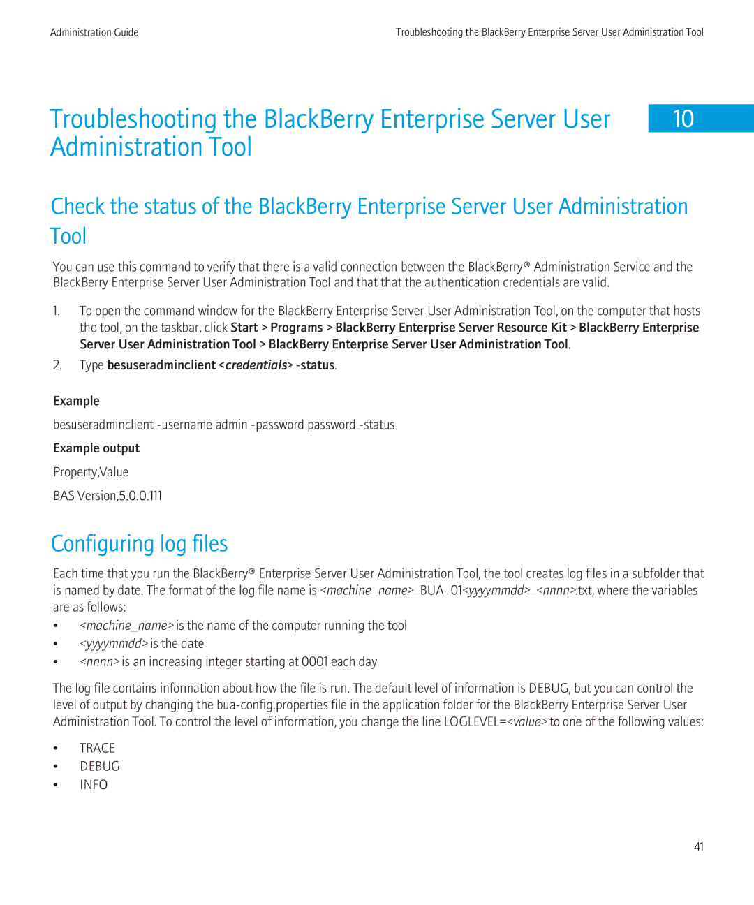 Blackberry SWD-504685-0330050601-001 manual Administration Tool, Troubleshooting the BlackBerry Enterprise Server User 