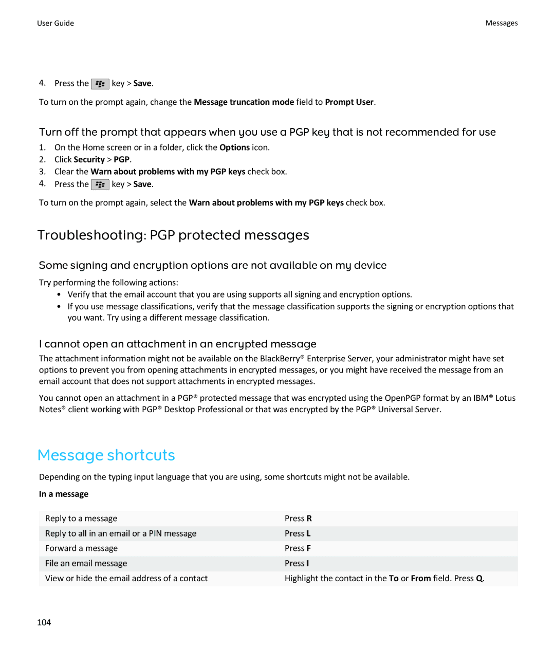 Blackberry SWDT643442-941426-0201084713-001 manual Troubleshooting PGP protected messages 