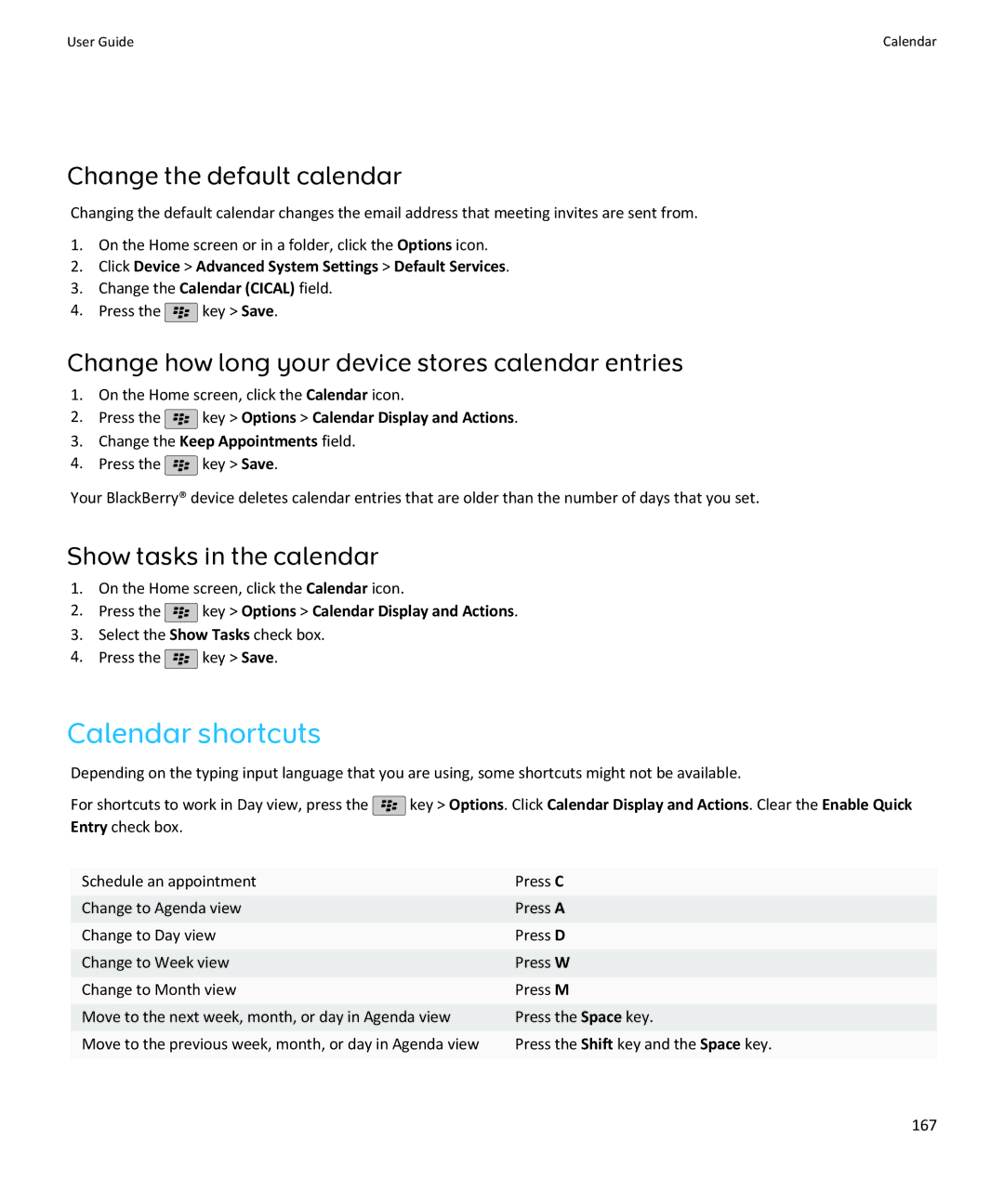 Blackberry SWDT643442-941426-0201084713-001 manual Change the default calendar, Show tasks in the calendar 