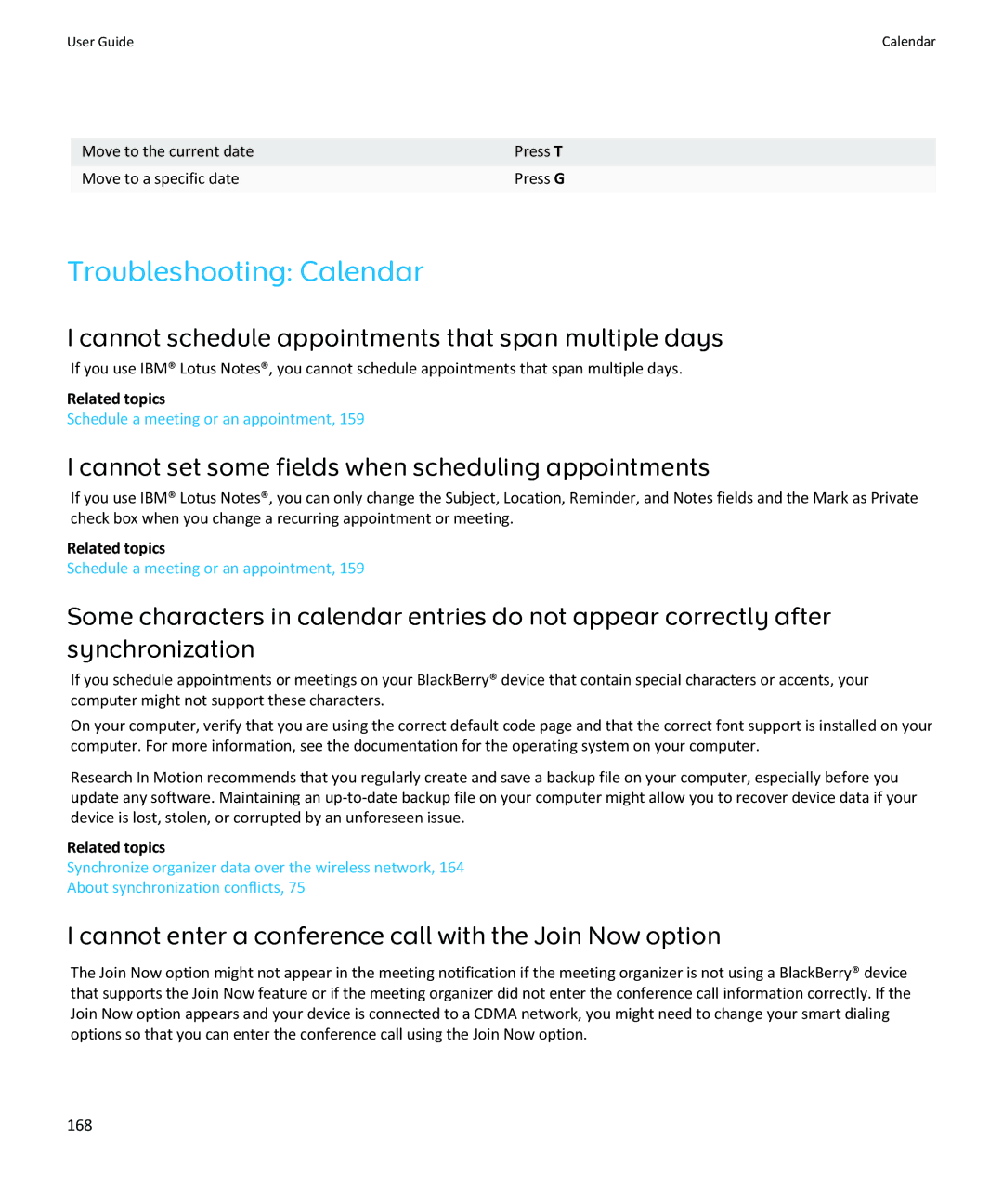 Blackberry SWDT643442-941426-0201084713-001 Troubleshooting Calendar, Cannot schedule appointments that span multiple days 