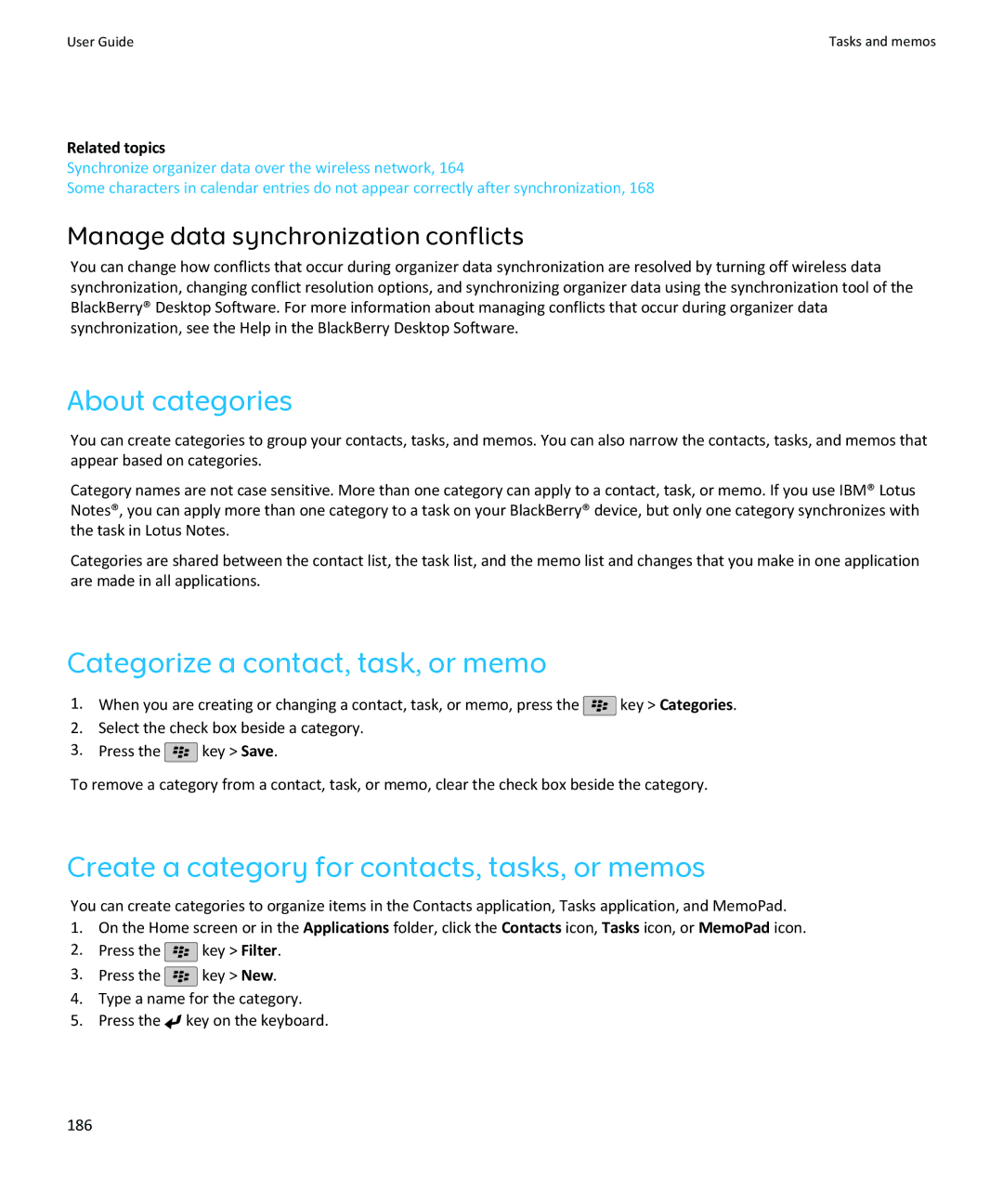 Blackberry SWDT643442-941426-0201084713-001 manual About categories, Categorize a contact, task, or memo 