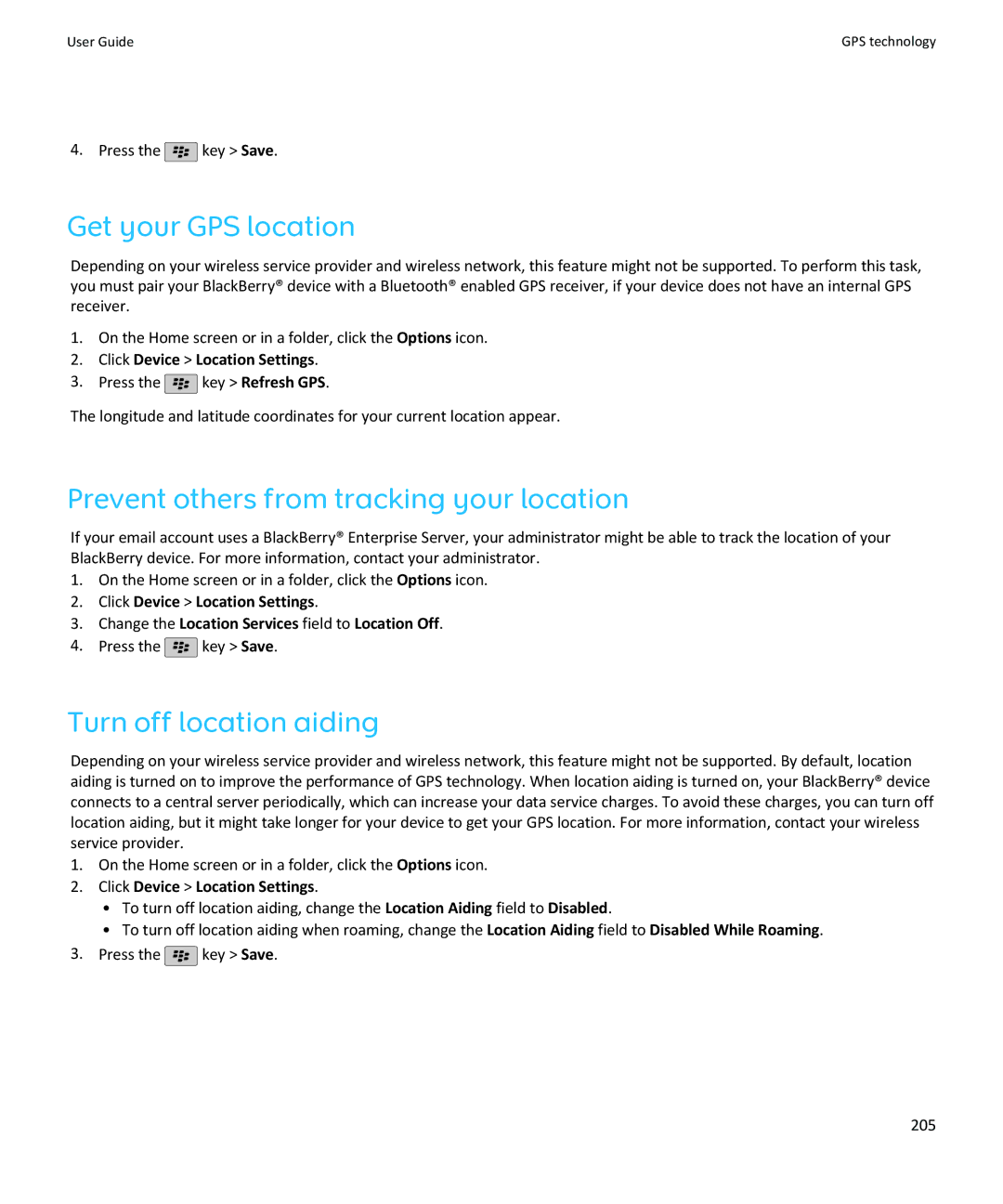 Blackberry SWDT643442-941426-0201084713-001 manual Get your GPS location, Prevent others from tracking your location 