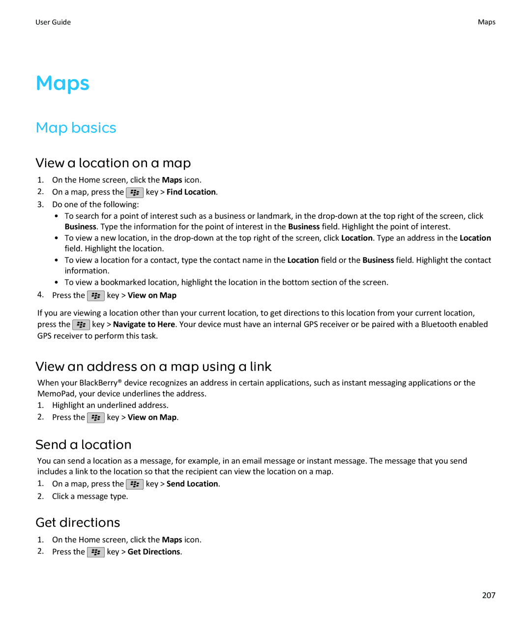 Blackberry SWDT643442-941426-0201084713-001 manual Maps, Map basics 