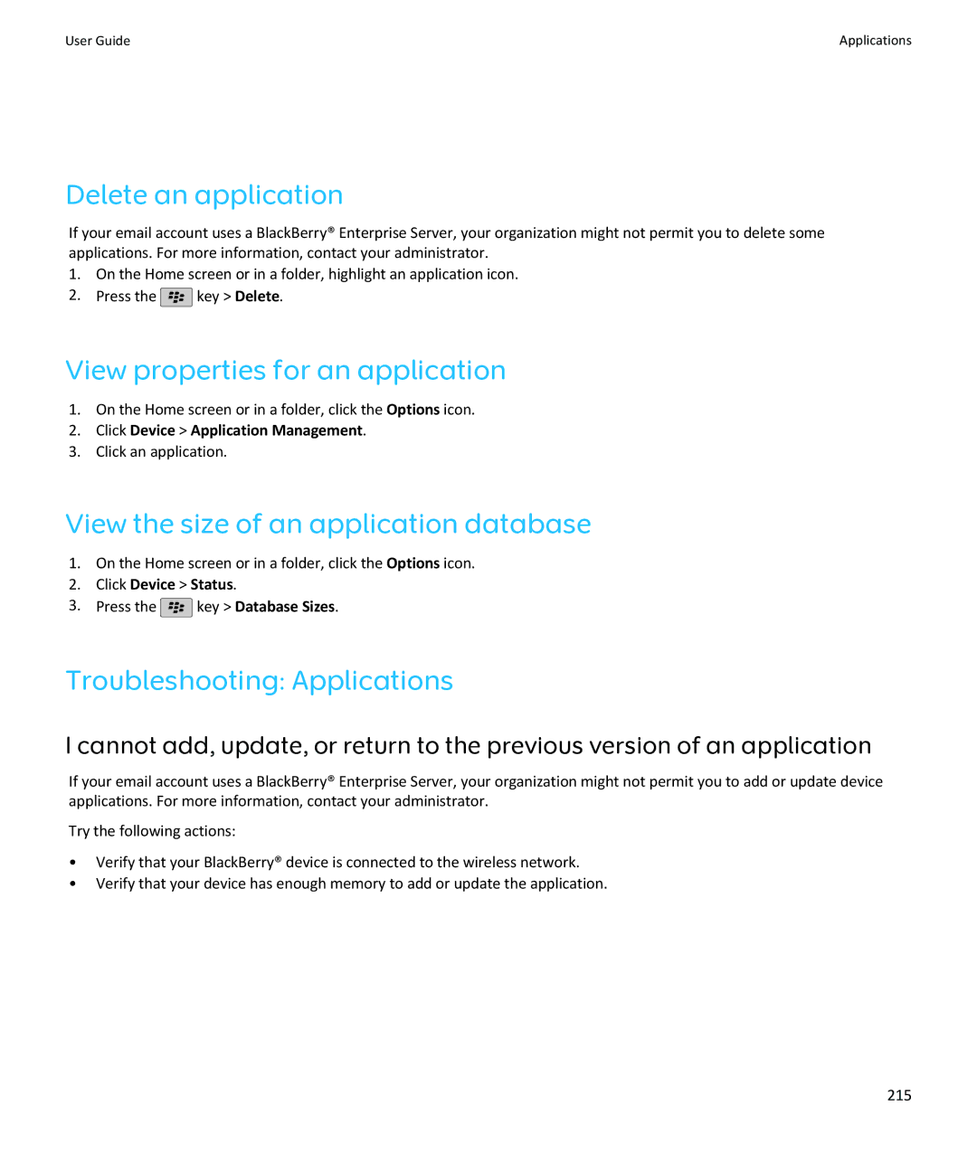 Blackberry SWDT643442-941426-0201084713-001 manual Delete an application, View properties for an application 