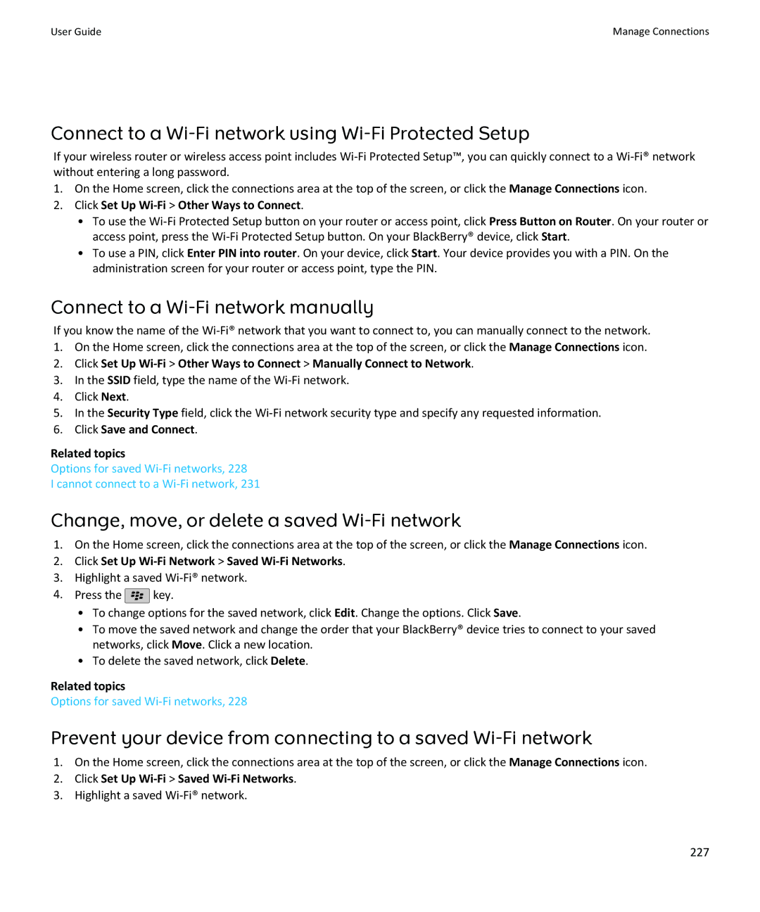 Blackberry SWDT643442-941426-0201084713-001 manual Connect to a Wi-Fi network using Wi-Fi Protected Setup 