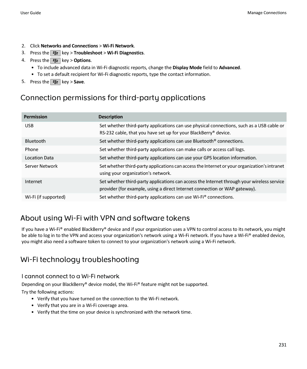 Blackberry SWDT643442-941426-0201084713-001 Connection permissions for third-party applications, Permission Description 