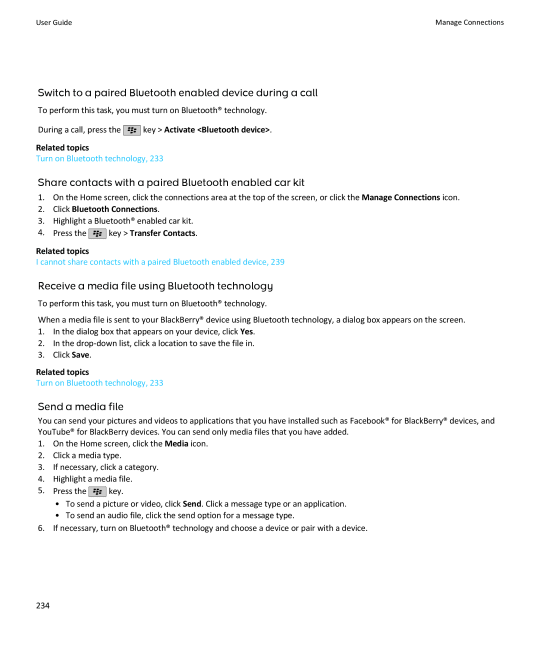 Blackberry SWDT643442-941426-0201084713-001 Switch to a paired Bluetooth enabled device during a call, Send a media file 