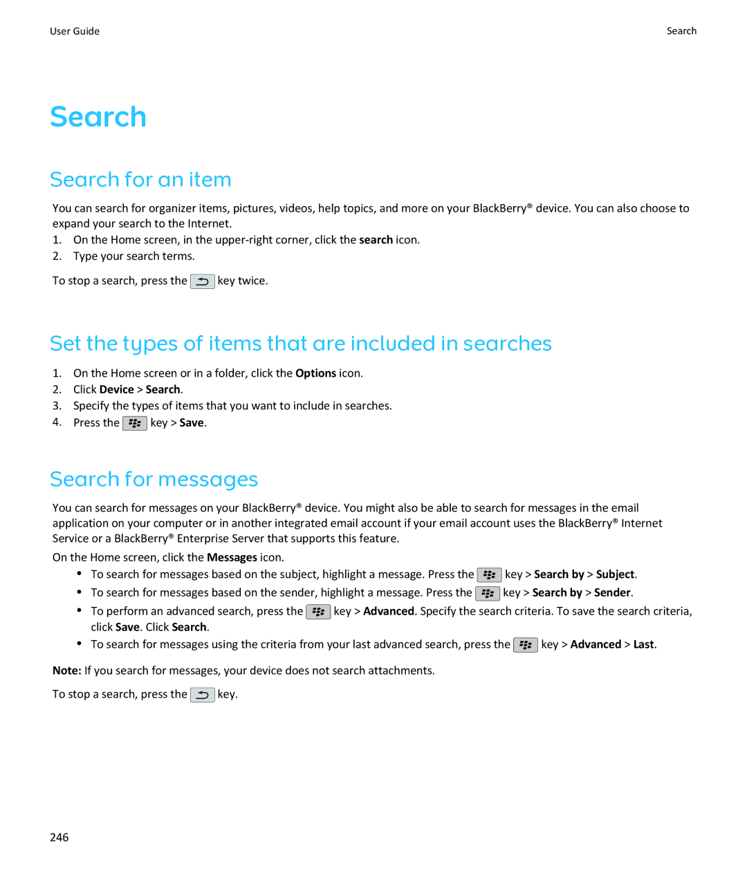 Blackberry SWDT643442-941426-0201084713-001 Search for an item, Set the types of items that are included in searches 