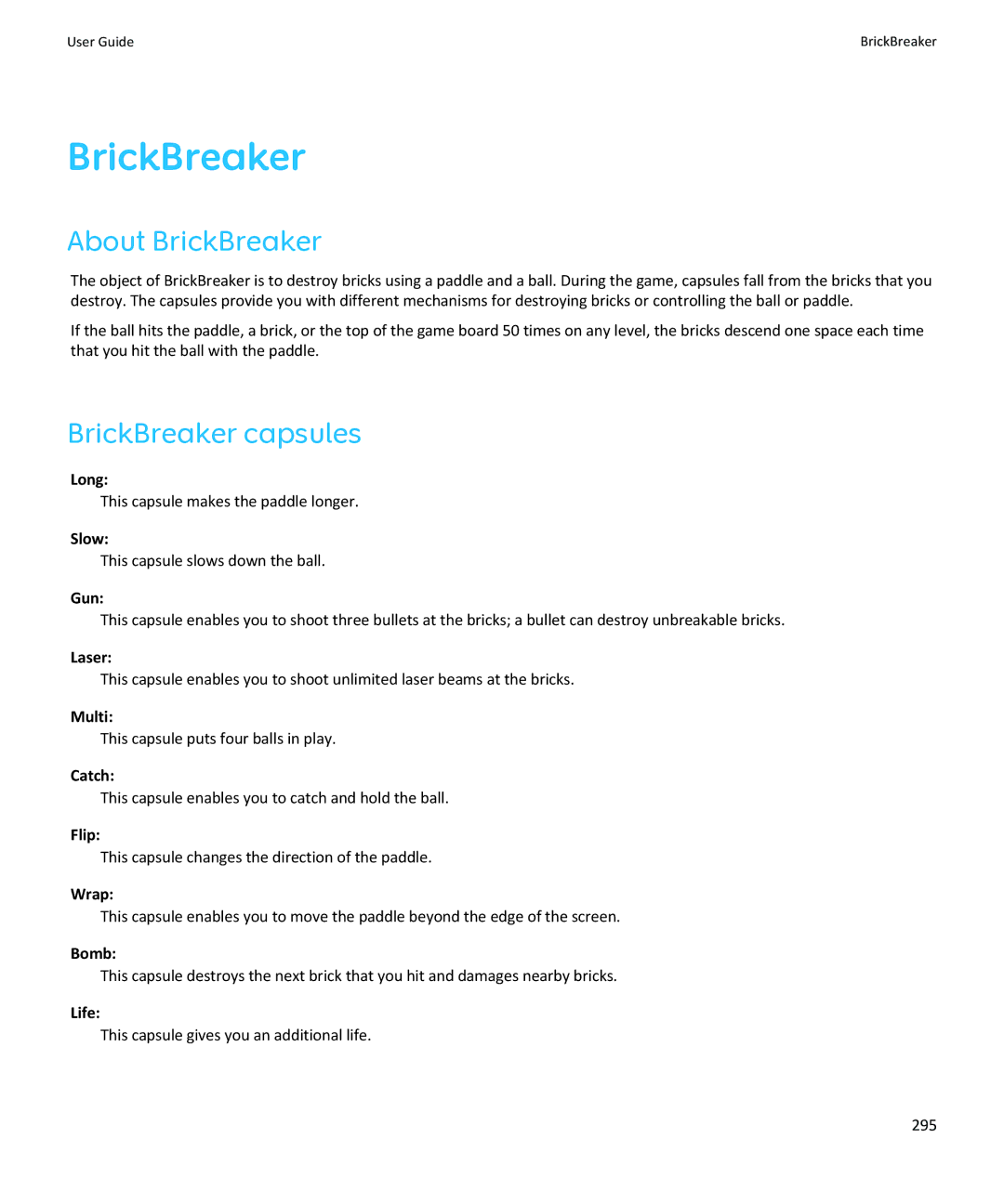 Blackberry SWDT643442-941426-0201084713-001 manual About BrickBreaker, BrickBreaker capsules 