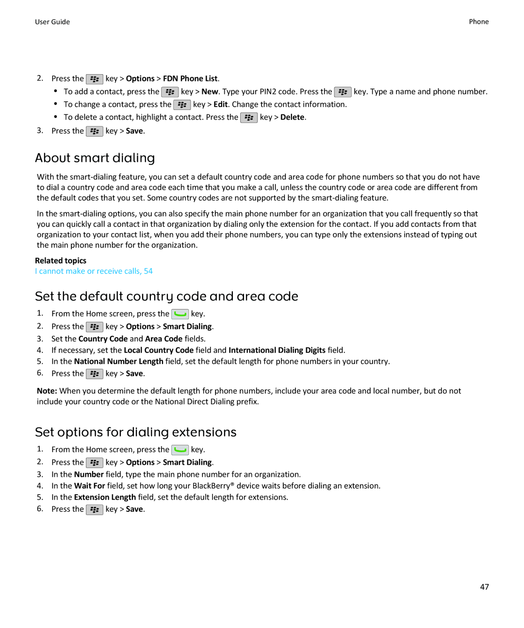 Blackberry SWDT643442-941426-0201084713-001 manual About smart dialing, Set the default country code and area code 