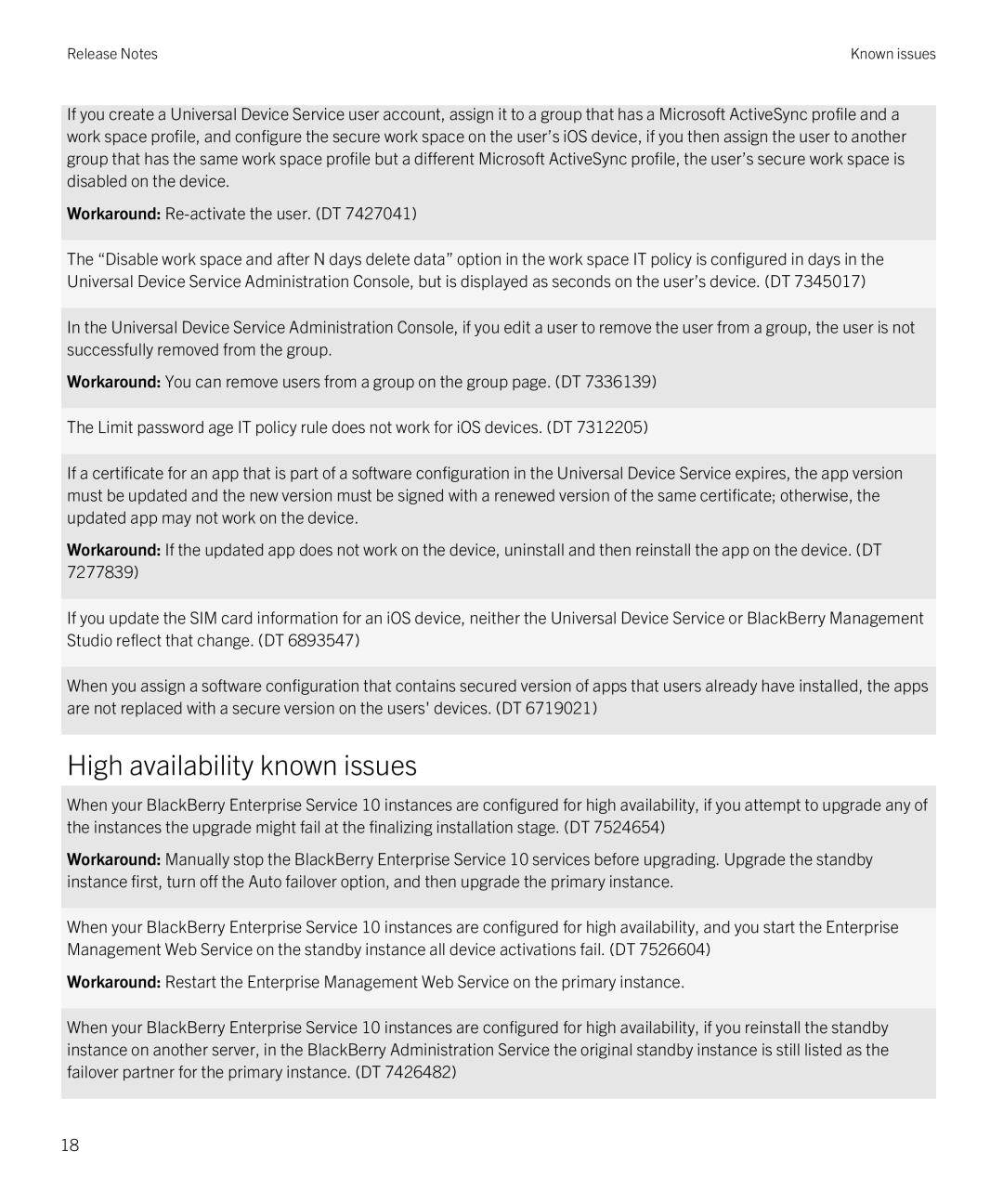 Blackberry VERSION: 10.1.2 manual High availability known issues 