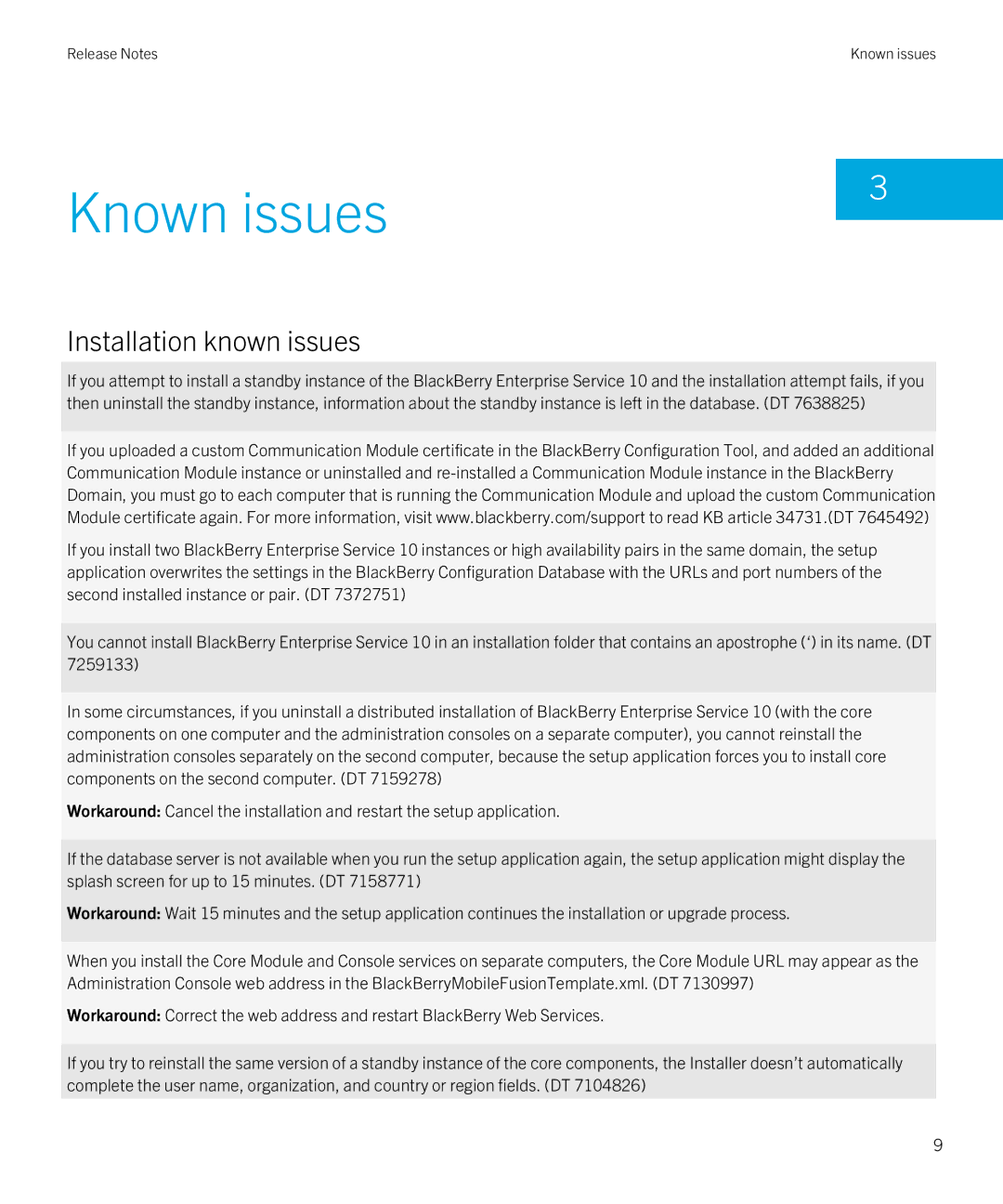 Blackberry VERSION: 10.1.2 manual Known issues, Installation known issues 