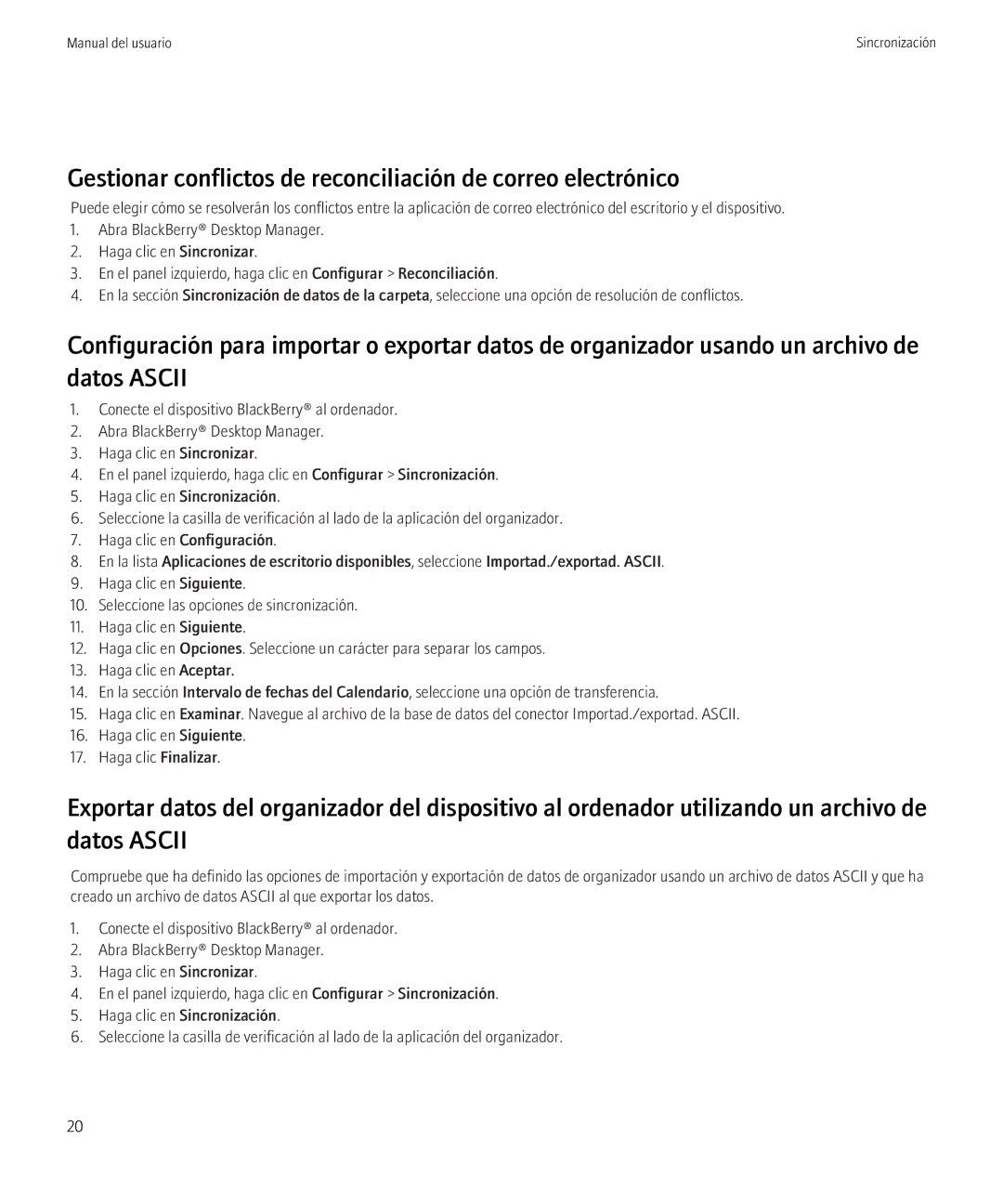 Blackberry VERSION 5.0 manual Gestionar conflictos de reconciliación de correo electrónico 