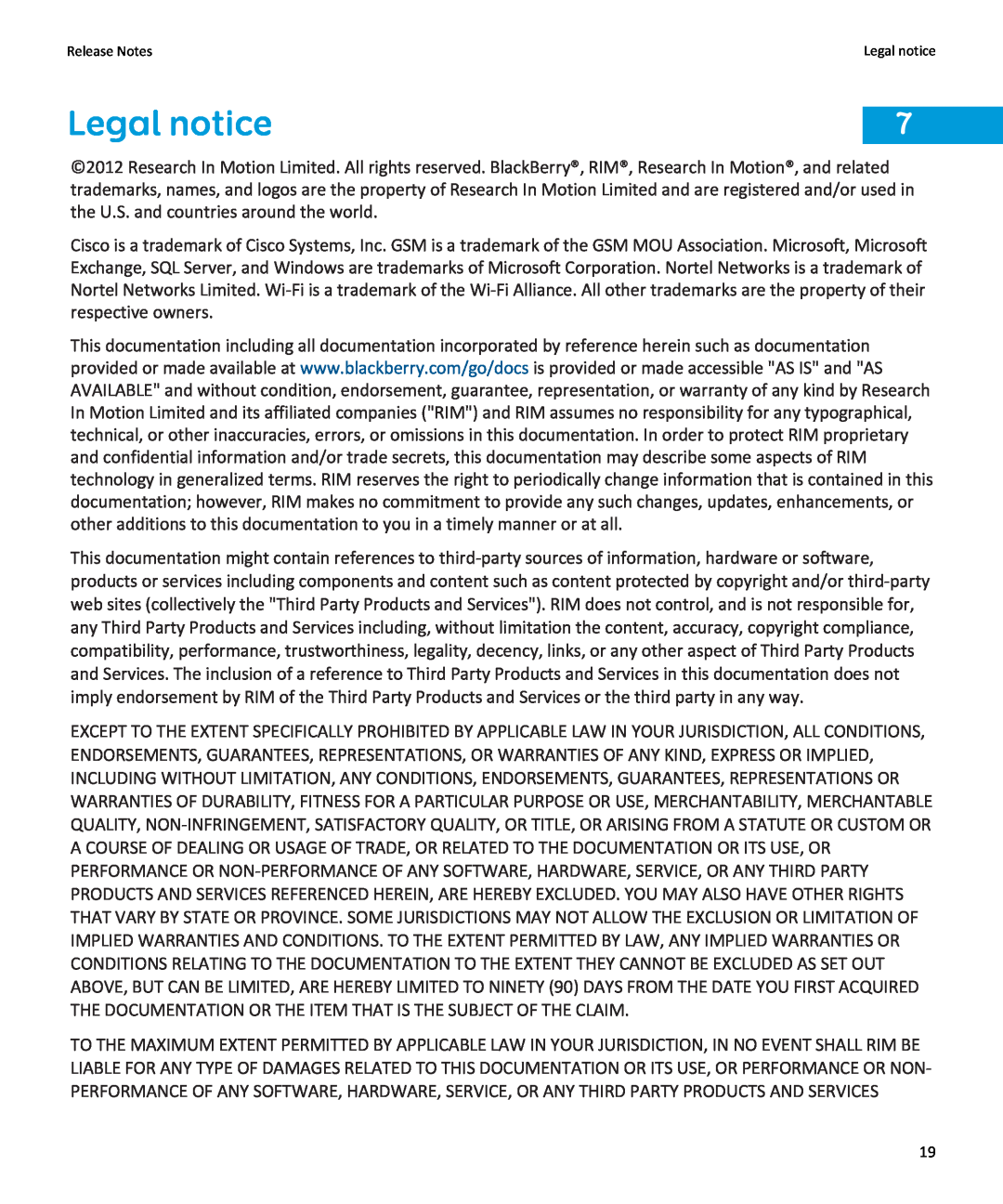 Blackberry version 5.2 manual Legal notice 