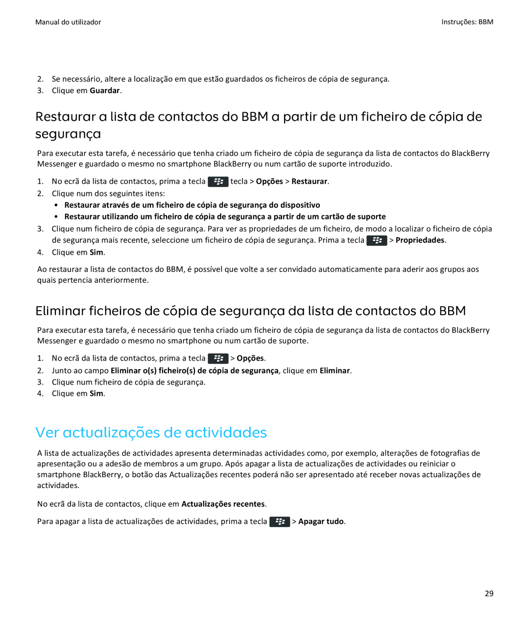 Blackberry Verso: 6.1 manual do utilizador Ver actualizações de actividades 