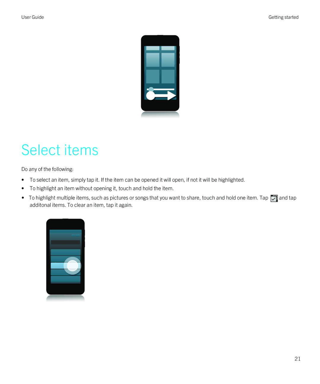 Blackberry Z10 manual Select items 