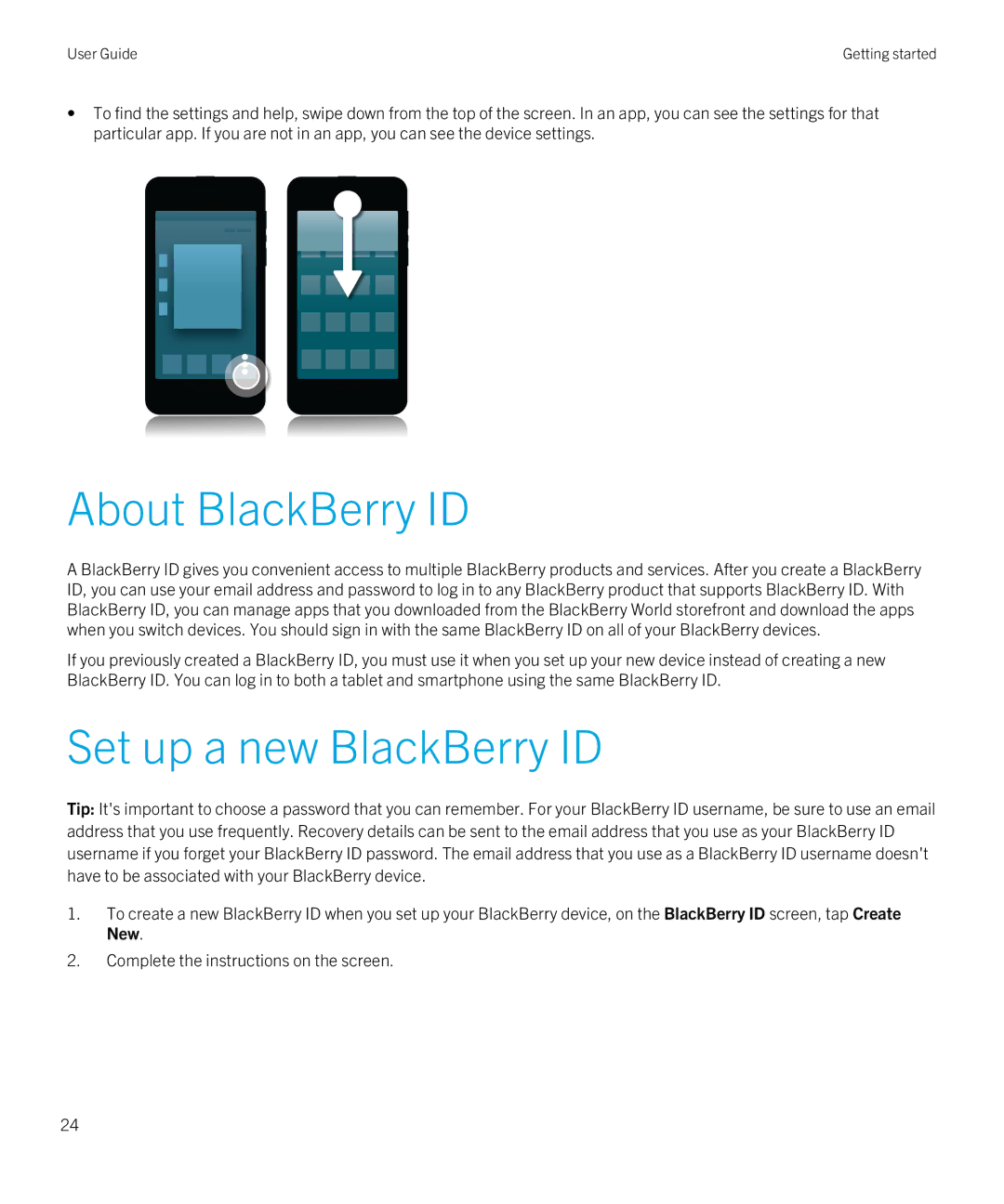 Blackberry Z10 manual About BlackBerry ID, Set up a new BlackBerry ID 