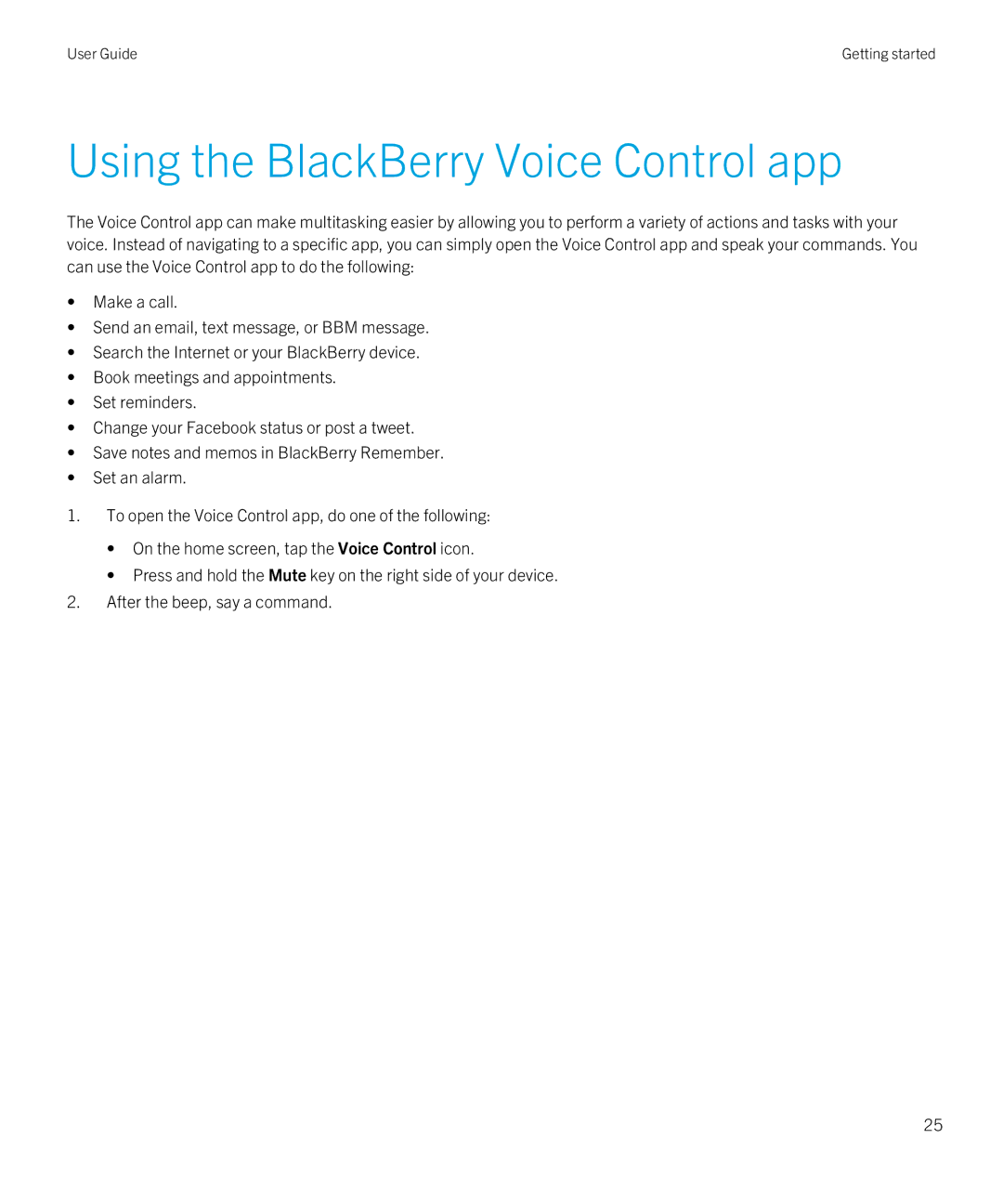 Blackberry Z10 manual Using the BlackBerry Voice Control app 