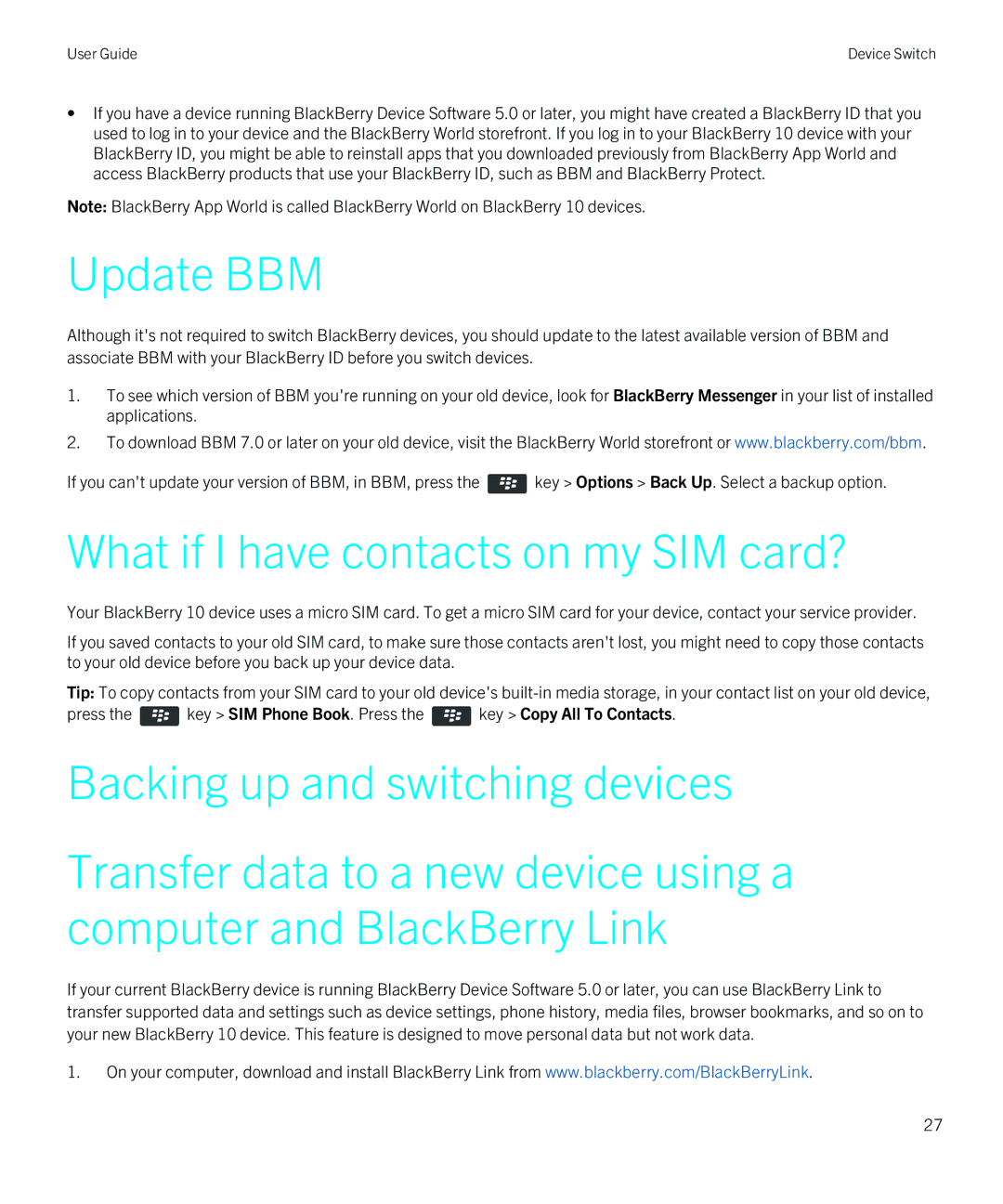 Blackberry Z10 manual Update BBM, What if I have contacts on my SIM card? 