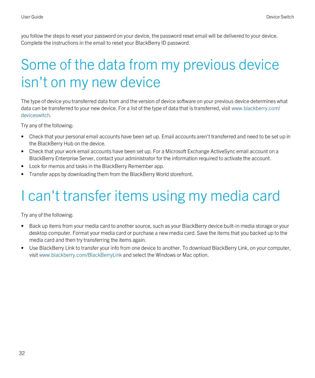 Blackberry Z10 manual Cant transfer items using my media card 