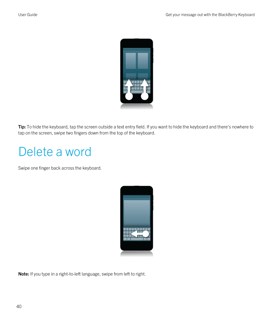 Blackberry Z10 manual Delete a word 