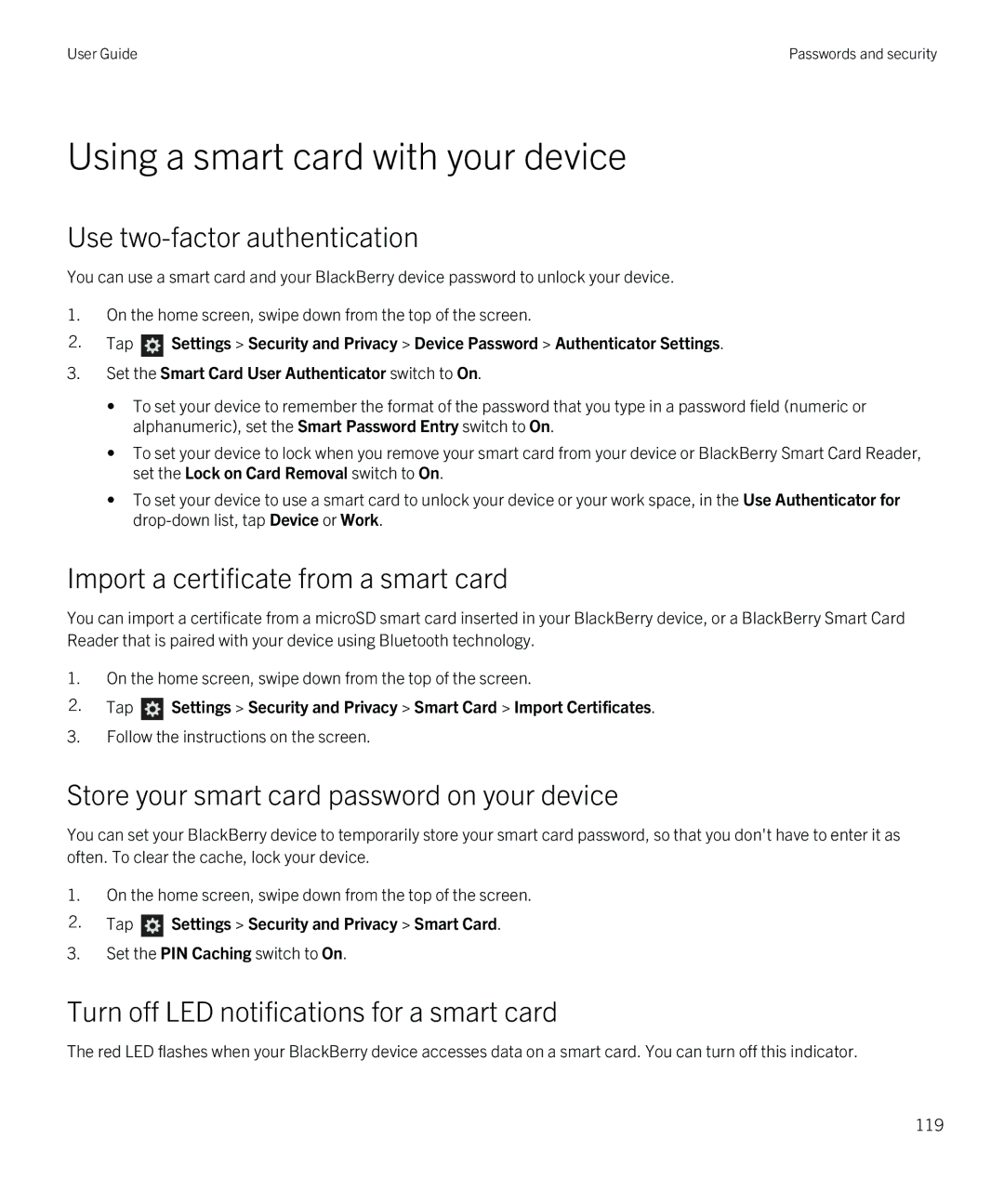 Blackberry Z10 Using a smart card with your device, Use two-factor authentication, Import a certificate from a smart card 