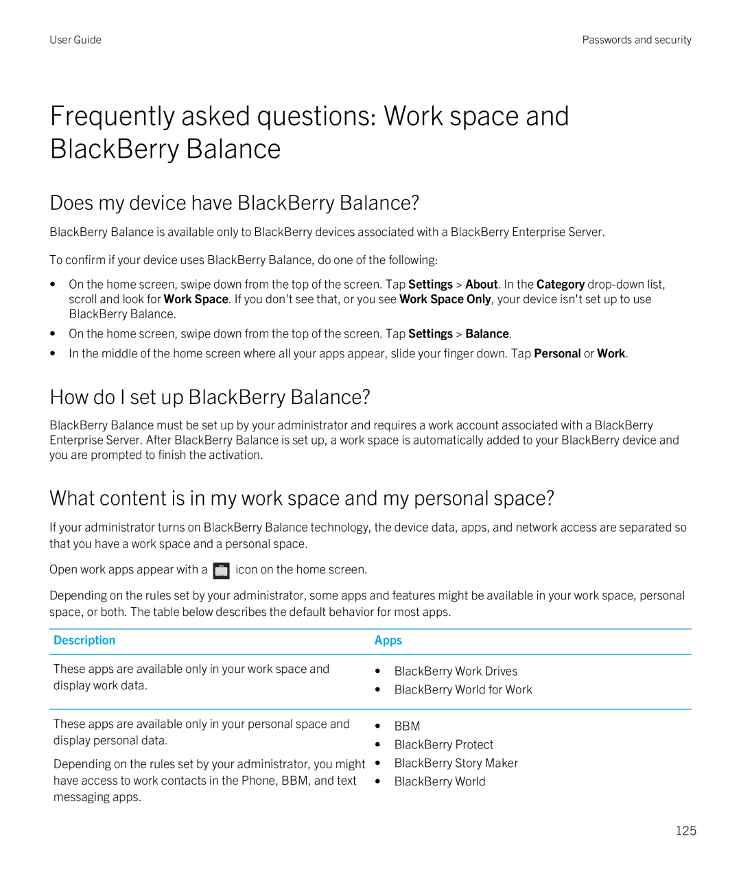 Blackberry Z10 manual Does my device have BlackBerry Balance?, How do I set up BlackBerry Balance? 