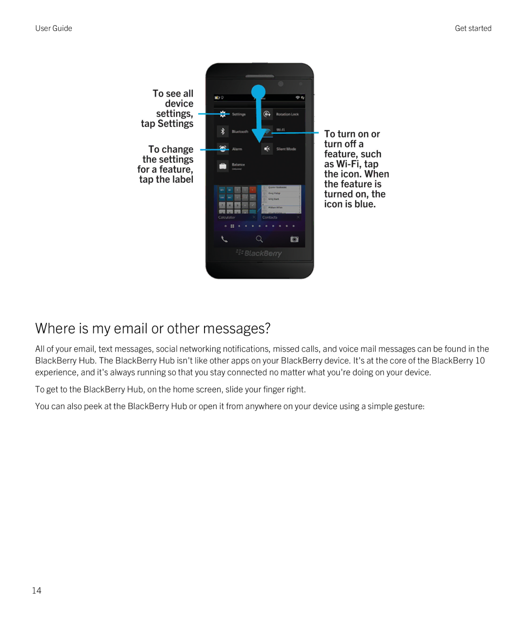 Blackberry Z10 manual Where is my email or other messages? 