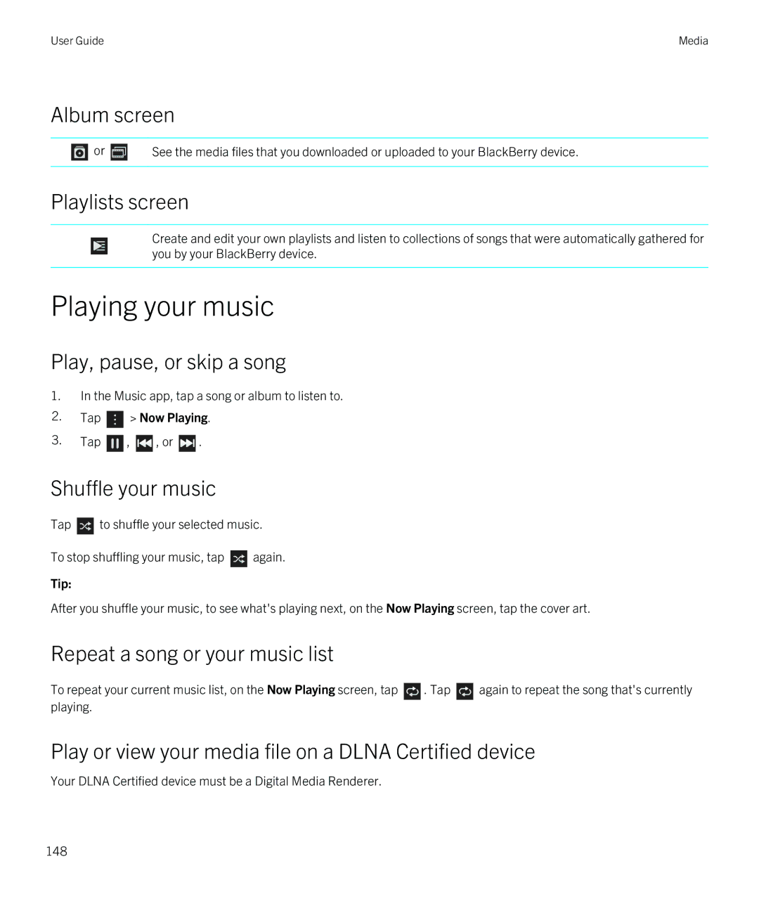 Blackberry Z10 manual Playing your music 