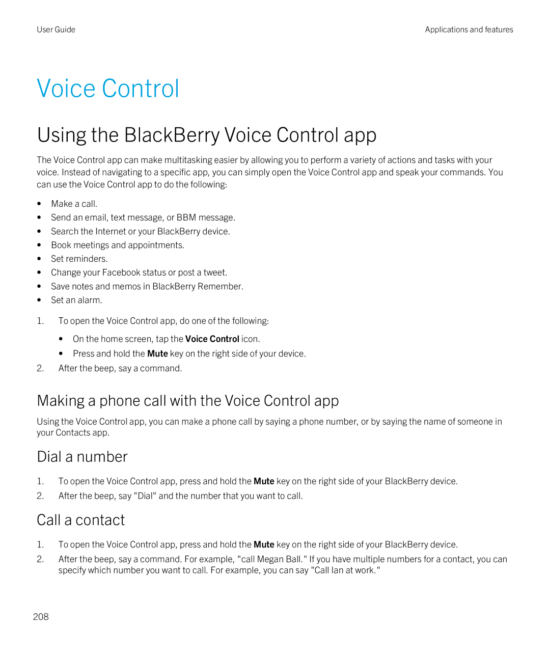 Blackberry Z10 Using the BlackBerry Voice Control app, Making a phone call with the Voice Control app, Dial a number 