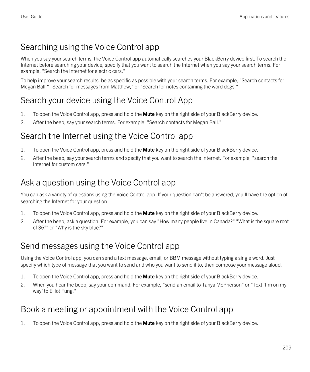 Blackberry Z10 manual Searching using the Voice Control app, Search your device using the Voice Control App 