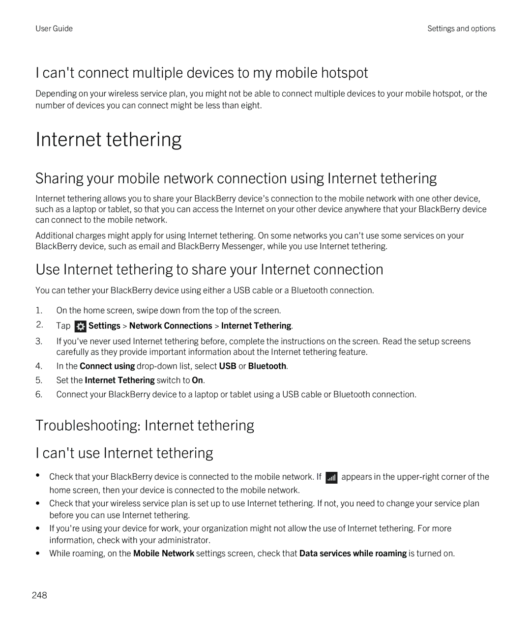 Blackberry Z10 manual Internet tethering, Cant connect multiple devices to my mobile hotspot 