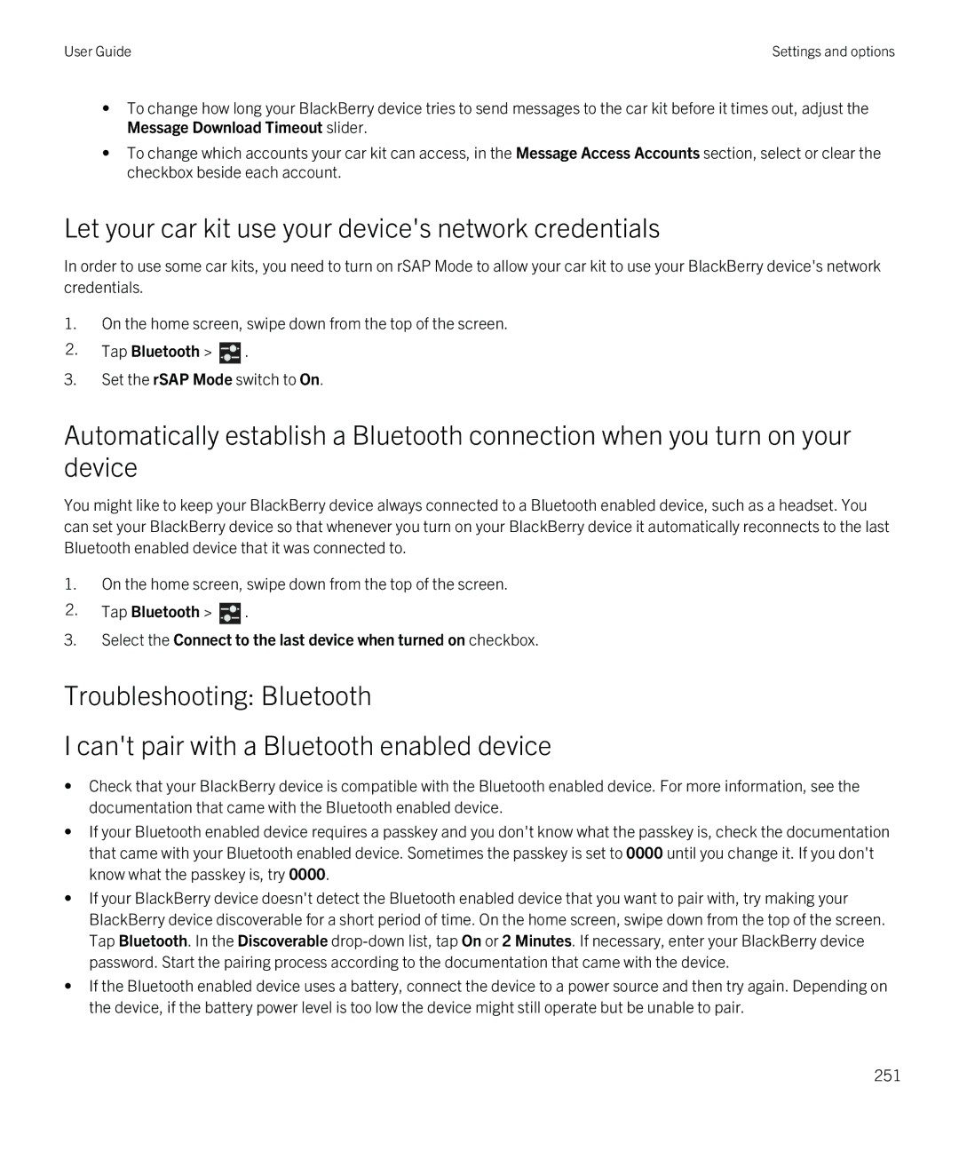 Blackberry Z10 manual Let your car kit use your devices network credentials 