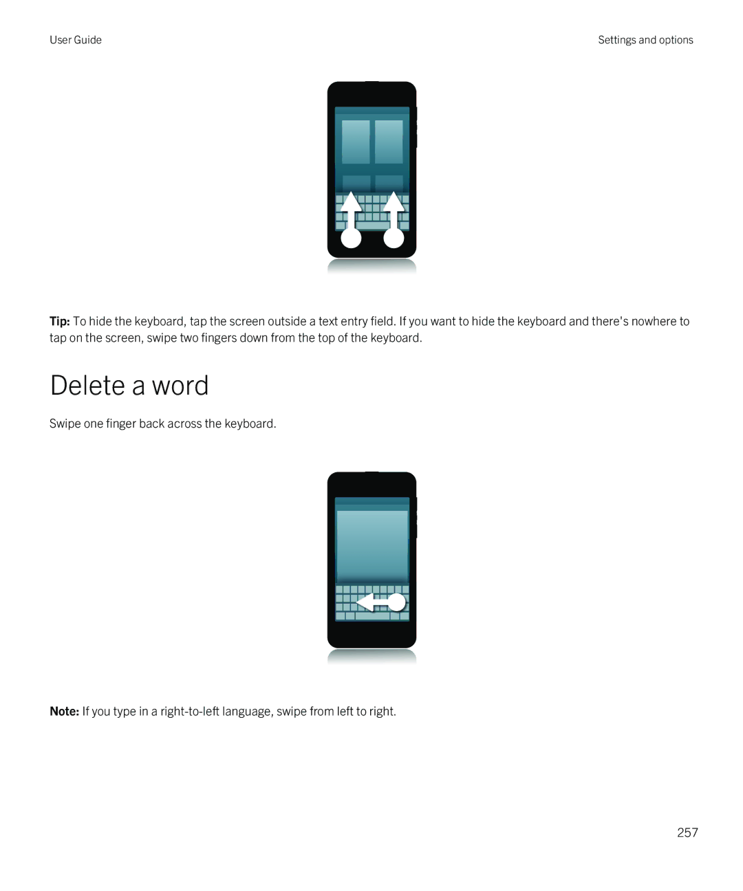 Blackberry Z10 manual Delete a word 