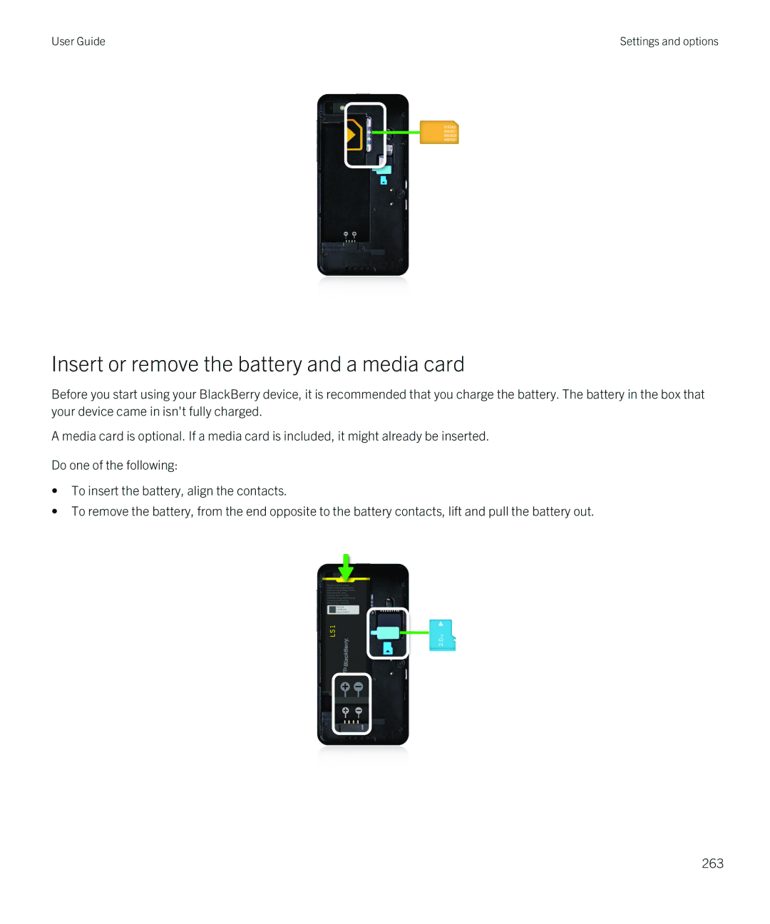 Blackberry Z10 manual Insert or remove the battery and a media card 