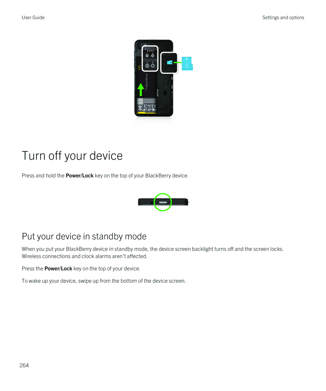 Blackberry Z10 manual Turn off your device, Put your device in standby mode 