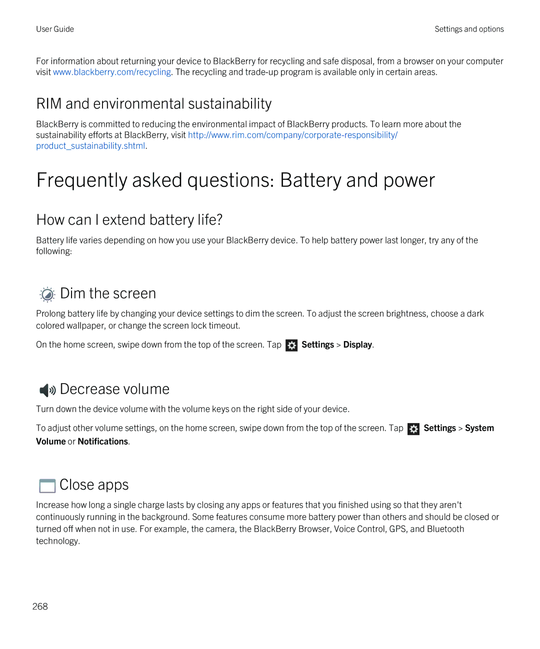 Blackberry Z10 manual Frequently asked questions Battery and power 