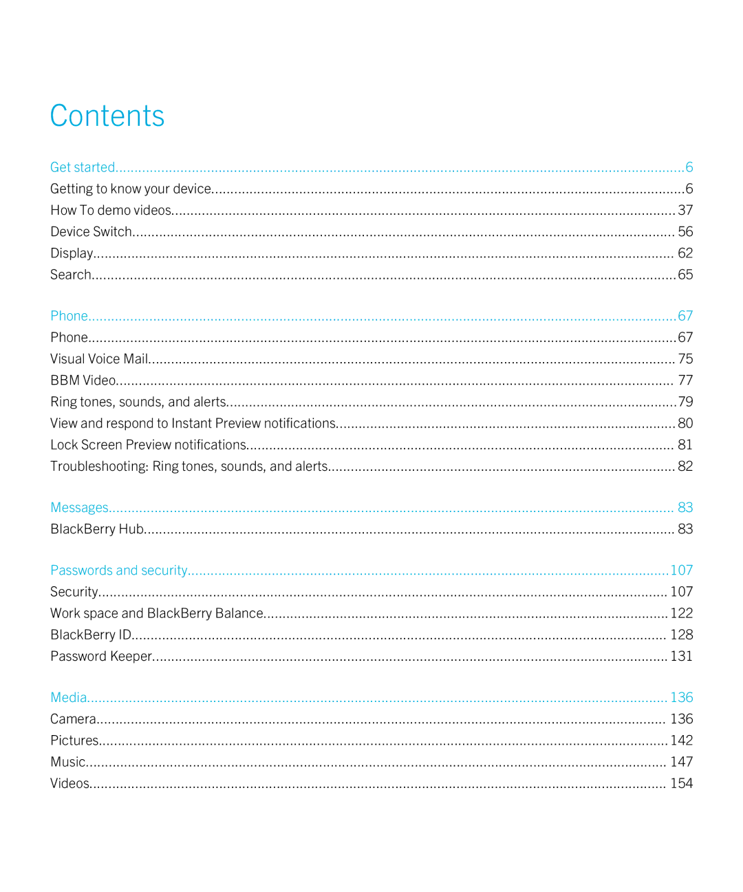 Blackberry Z10 manual Contents 