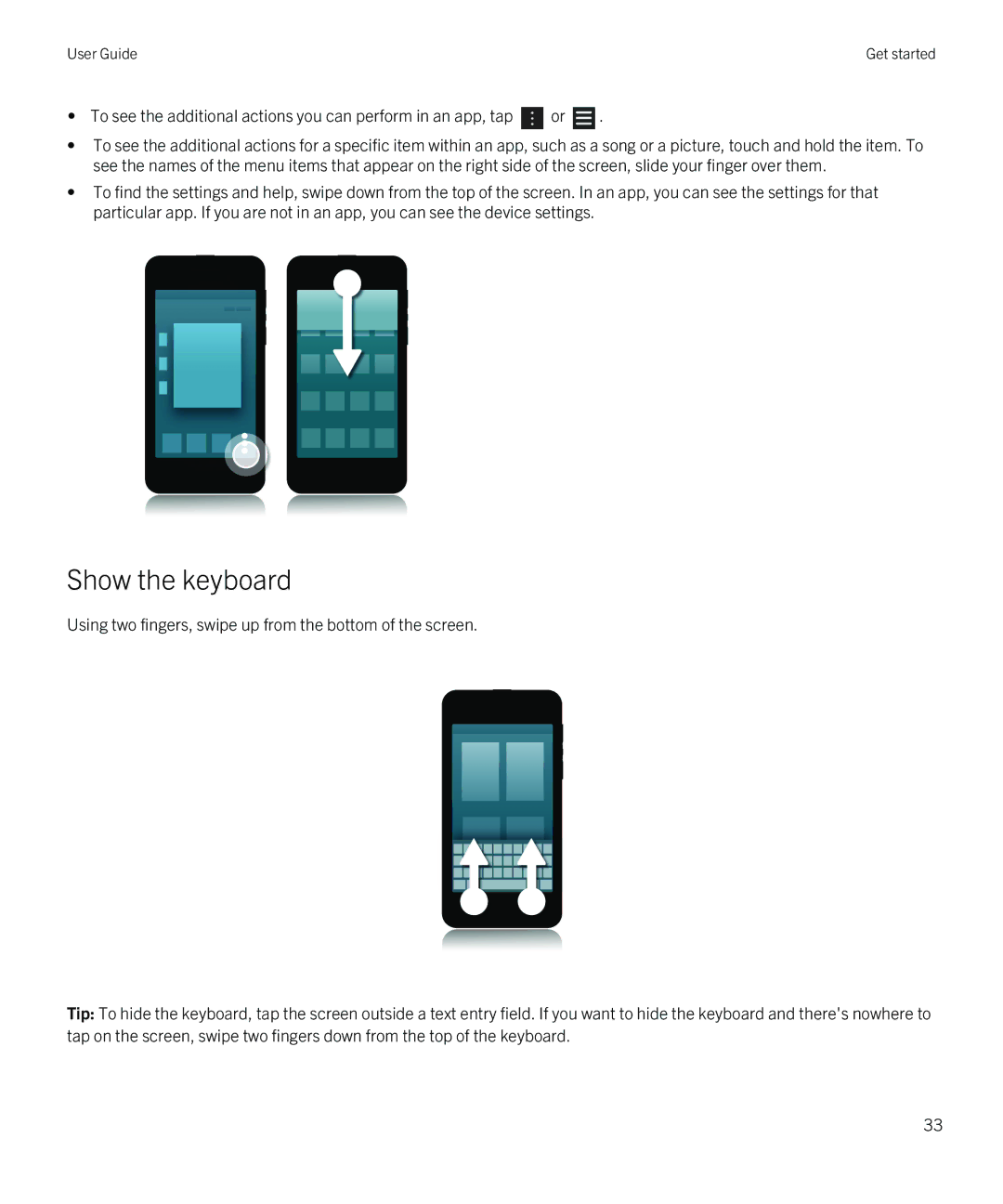 Blackberry Z10 manual Show the keyboard 