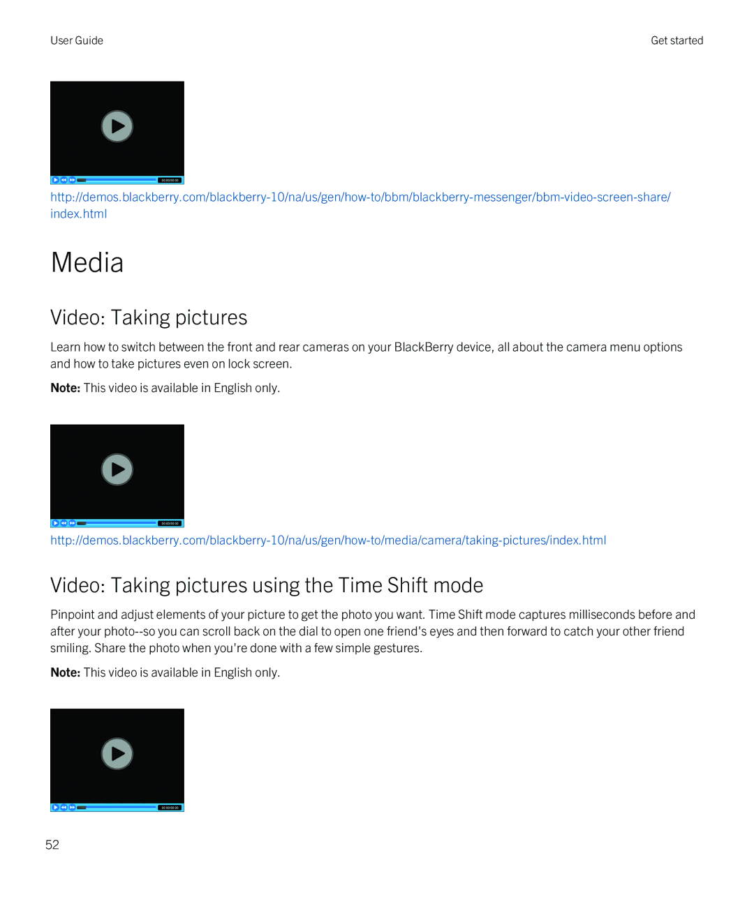 Blackberry Z10 manual Media, Video Taking pictures using the Time Shift mode 